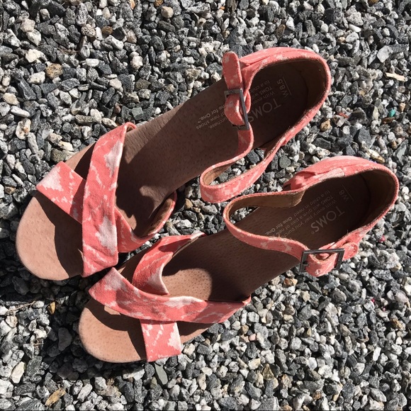 Toms Sienna pink canvas cork wedge sandals 8.5 - Picture 3 of 13